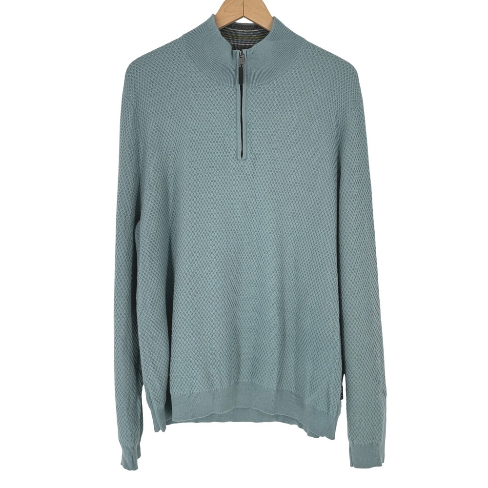 Ted Baker London Men's 7 2XL XXL  Quarter Zip Sweater Blue Wool Blend‎